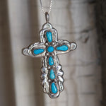 Vintage Sterling 7-Stone Turquoise Cross Necklace