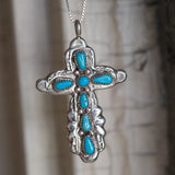 Vintage Sterling 7-Stone Turquoise Cross Necklace
