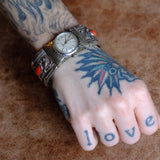 Vintage Sterling Coral Watch Cuff Bracelet