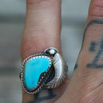 Vintage Sterling Turquoise Feather Ring 6.75