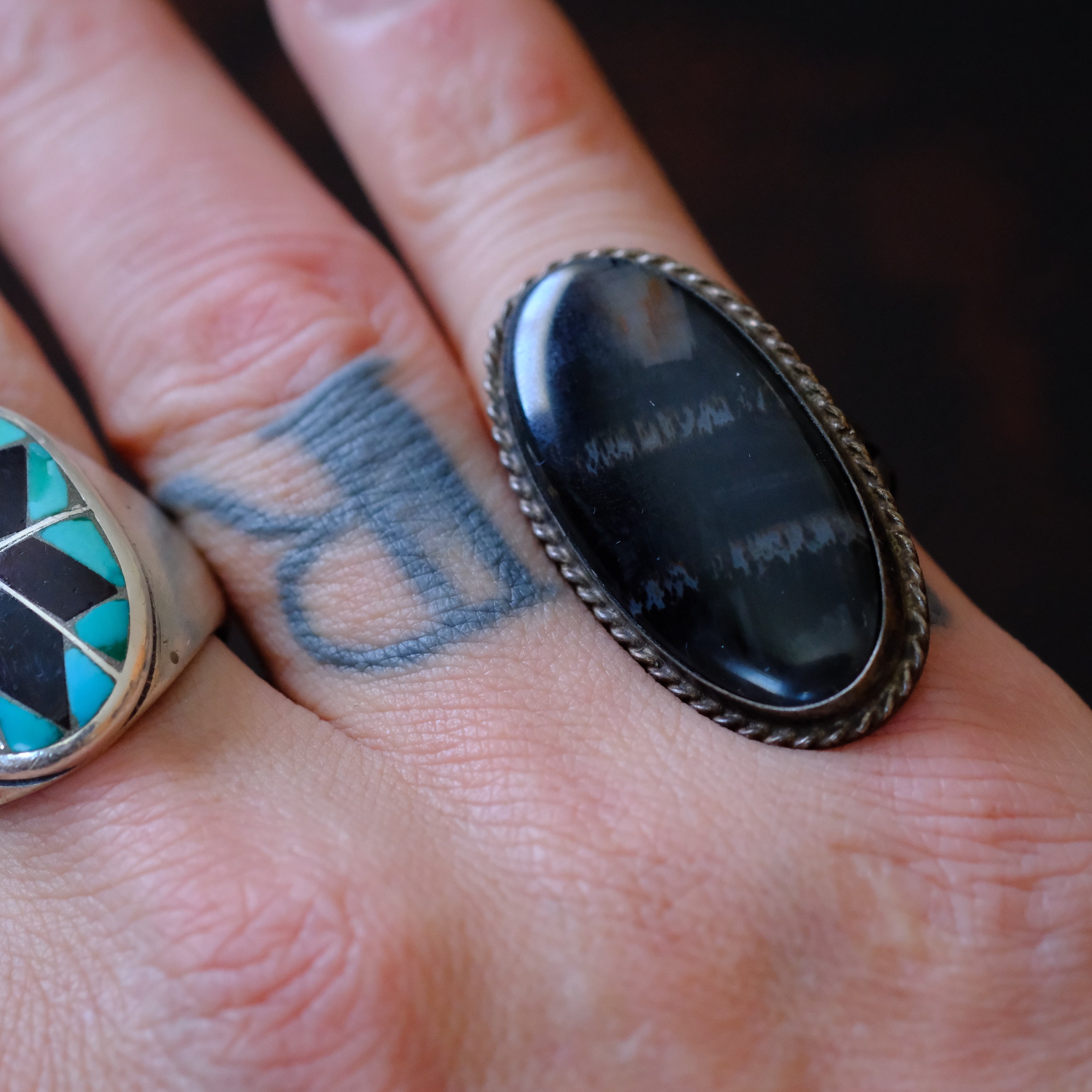 Vintage Sterling Petrified Wood Ring 7