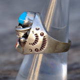 Vintage Sterling Turquoise and Coral Feather Ring 7