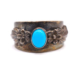 Vintage Sterling Turquoise Floral Band 9.75
