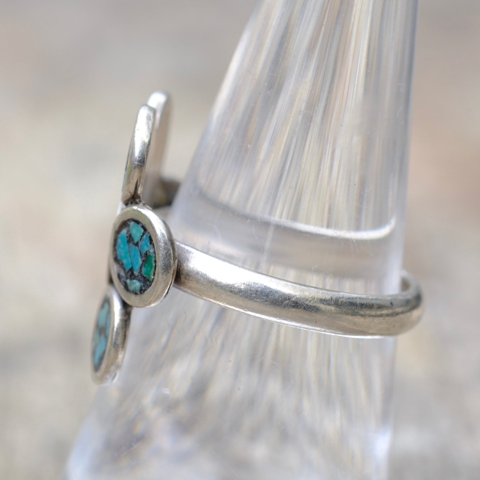 Vintage Sterling Turquoise Chip Inlay Cluster Ring 7.5