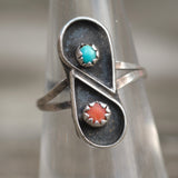 Vintage Sterling Turquoise and Coral Ring 5.75
