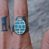 Vintage Sterling Crushed Turquoise Inlay Ring 11.25