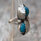 Vintage Sterling Turquoise Feather Ring 6.75