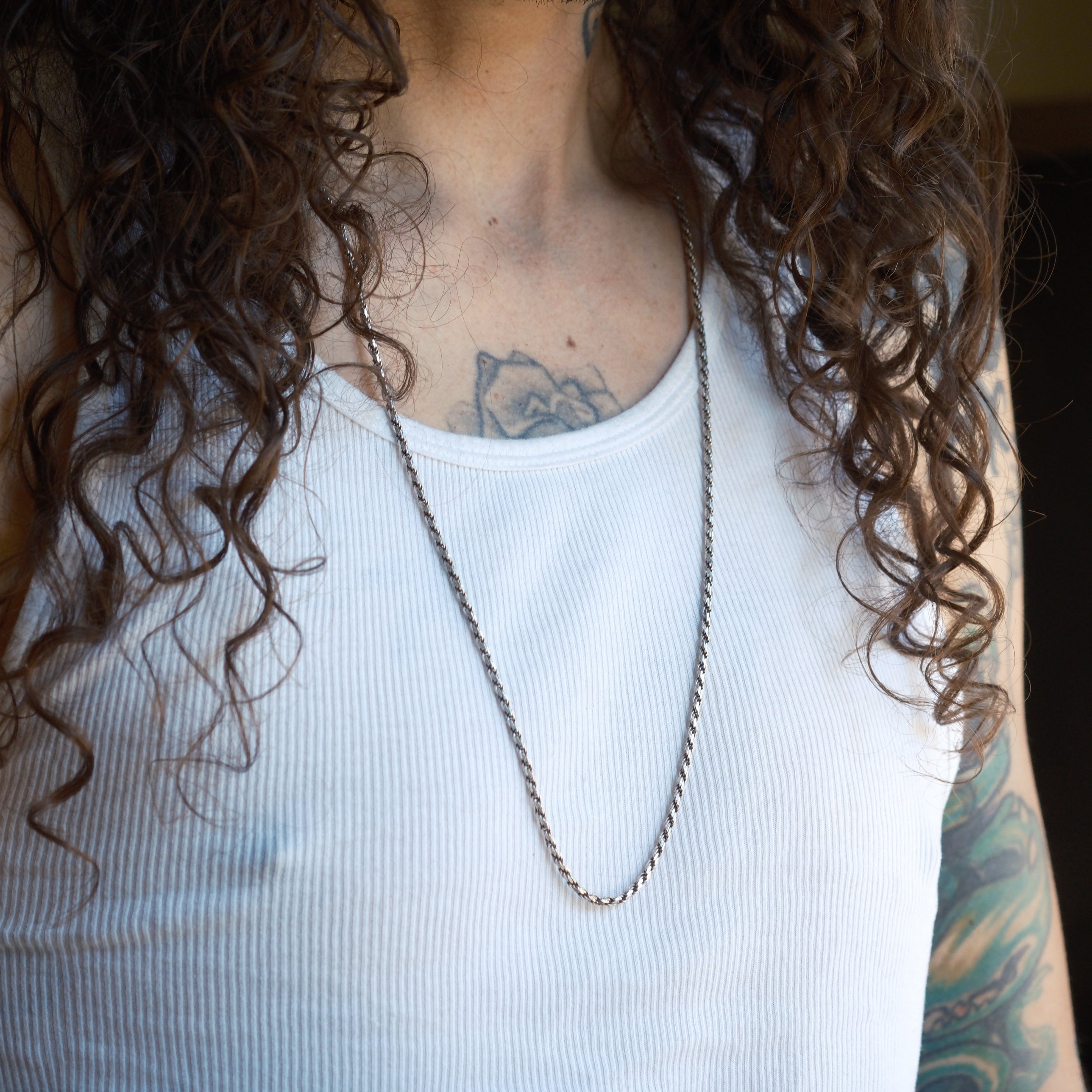 Vintage Sterling Silver Roper Chain Necklace 30"