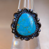 Vintage Sterling Turquoise Florette Ring 6.75