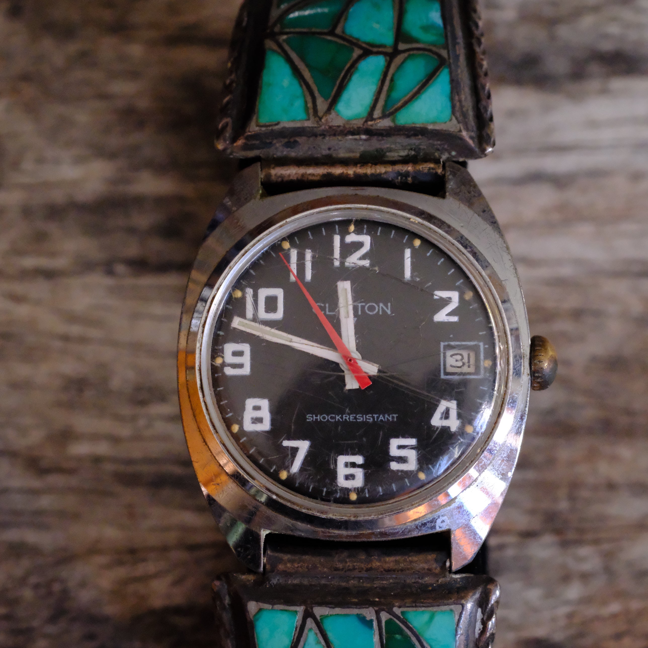 Vintage Sterling Zuni Inlay Fish Scale Watch