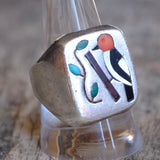 Vintage Sterling Multistone Inlay Bird Ring 10