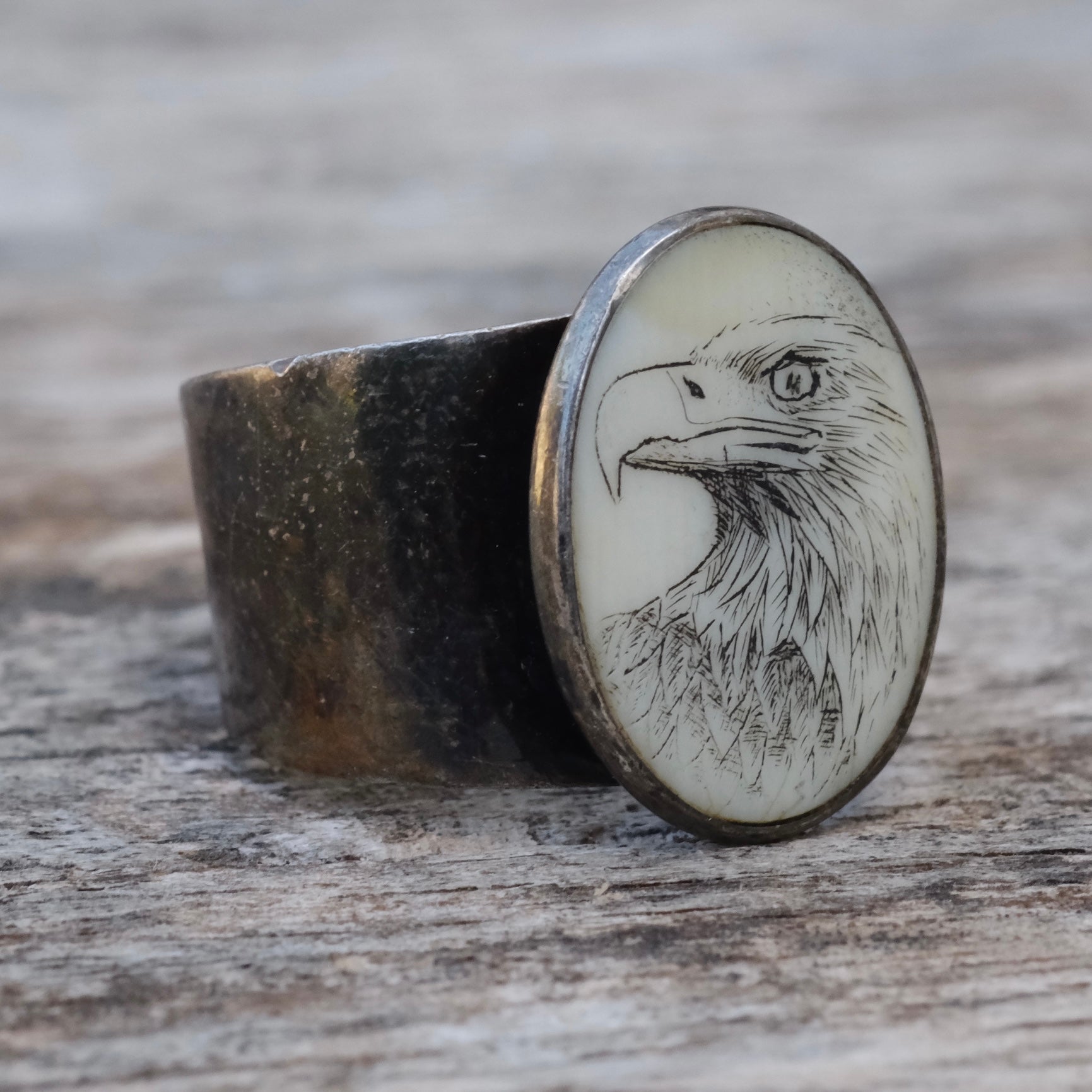 Vintage Sterling Scrimshaw Eagle Ring 6
