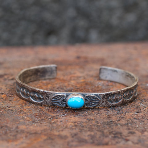 Vintage Sterling Turquoise Stamped Cuff