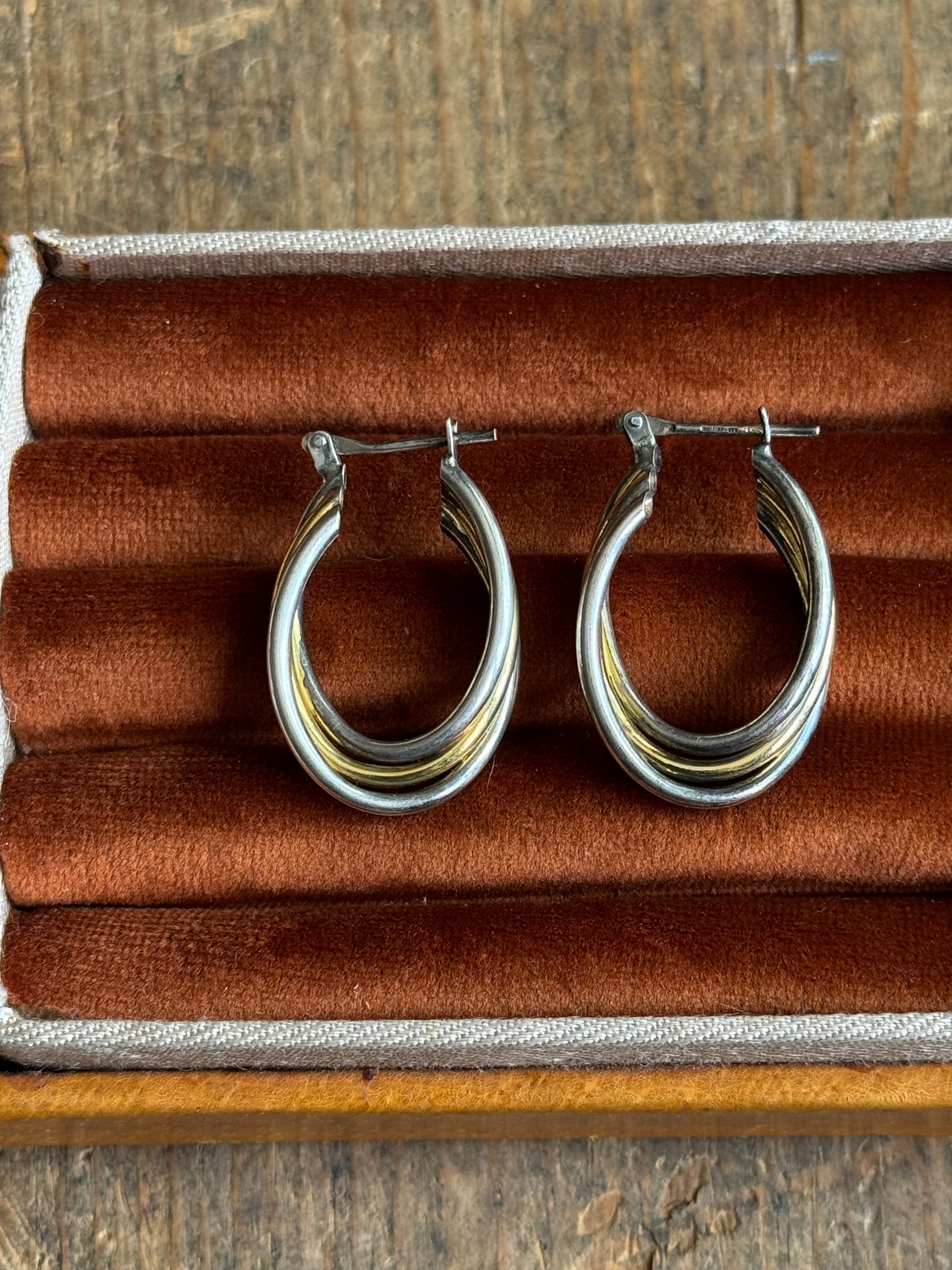 Vintage Sterling Silver & Gold Tone Triple Hoops