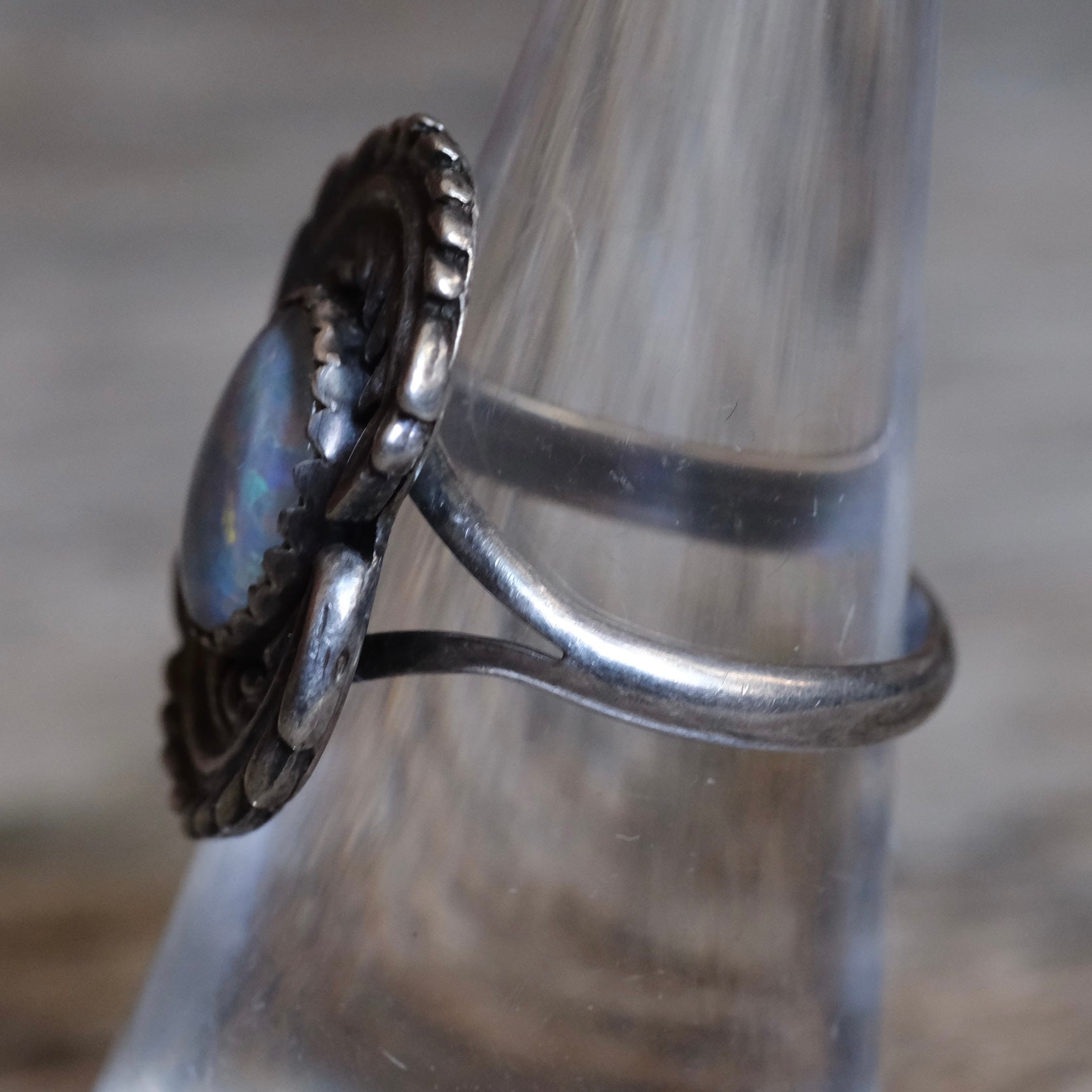 Vintage Sterling Opalite Feather Ring 7