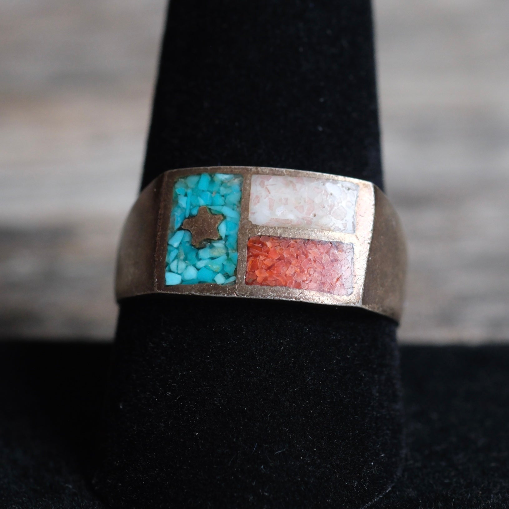 Vintage Sterling Multistone Inlay Ring 10