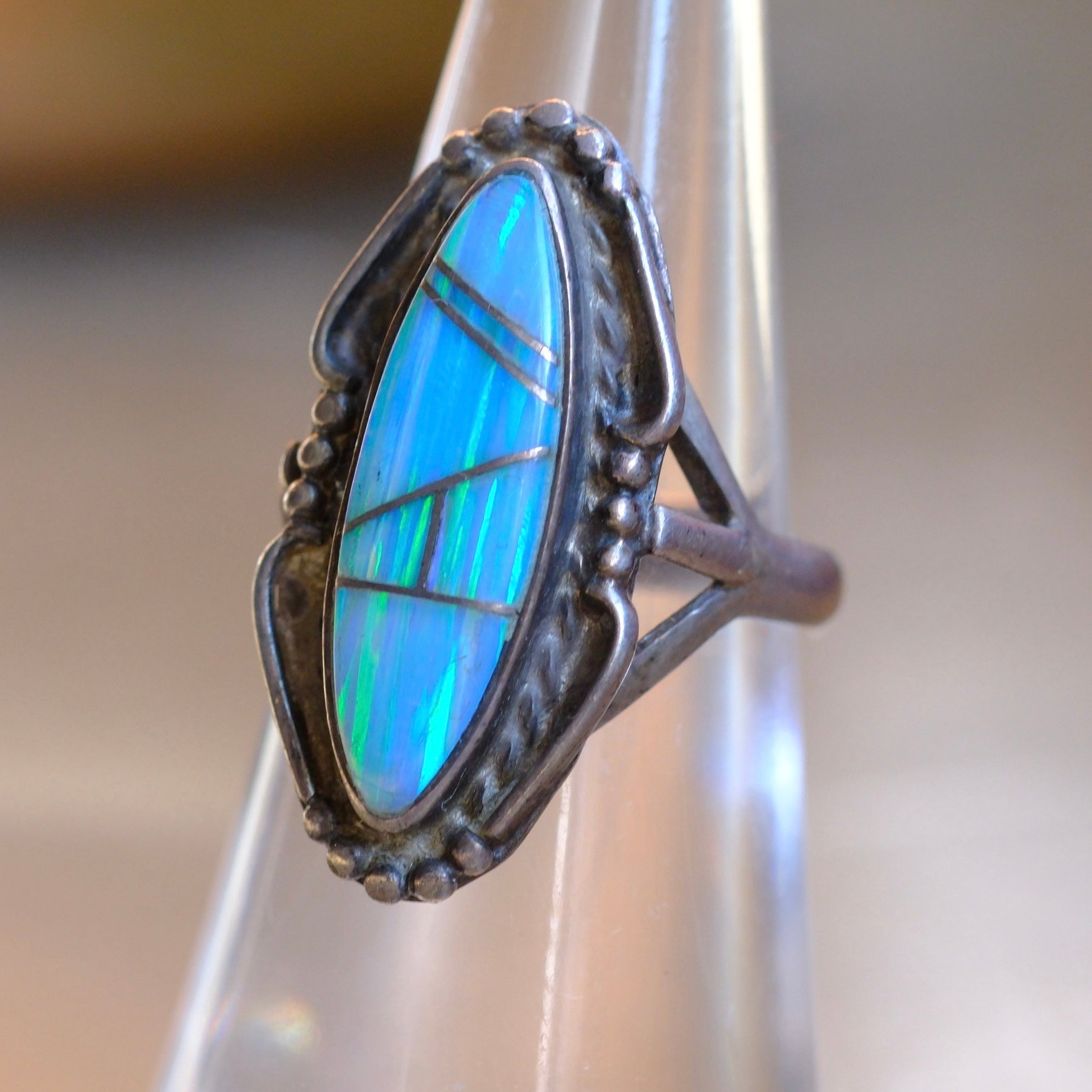 Vintage Sterling Opalite Inlay Ring 5.75