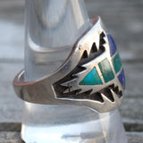 Vintage Sterling Turquoise and Lapis Inlay Band Ring 11