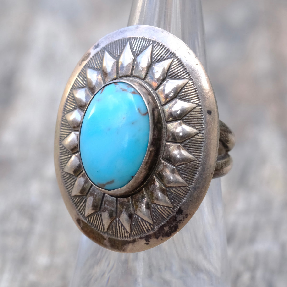 Vintage Sterling Turquoise Sun Burst Ring 5