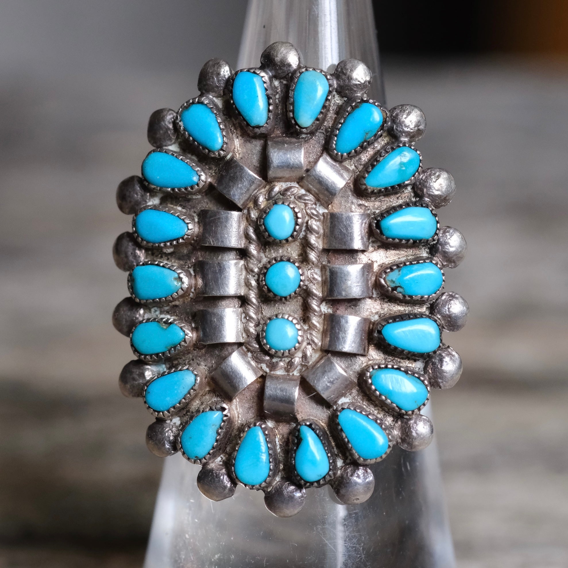 Vintage Sterling Turquoise Cluster Ring 5.75