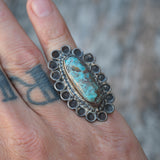 Vintage Sterling Turquoise Florette Ring 7
