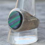 Vintage Sterling Multistone Inlay Signet Ring 11.5