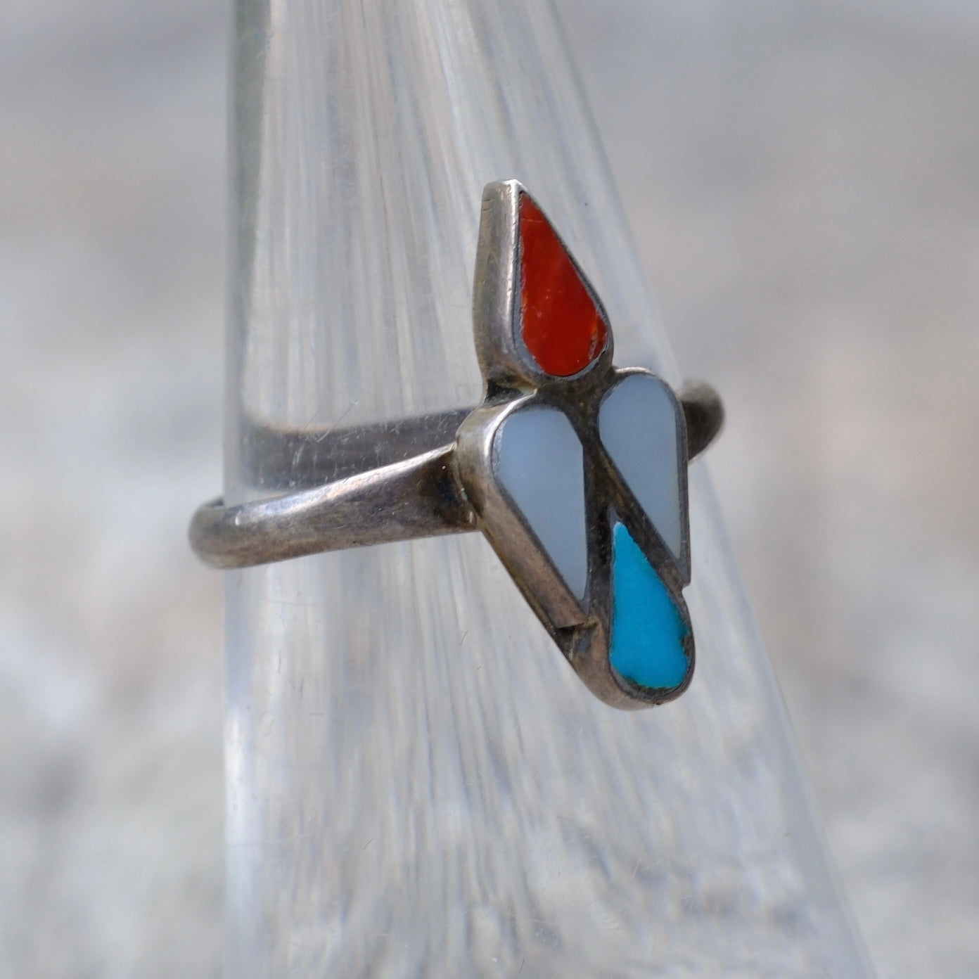 Vintage Sterling Silver Multistone Inlay Peyote Bird Ring 5