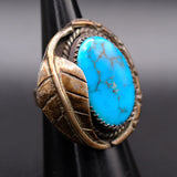 Vintage Sterling Turquoise Feather Ring 6.5