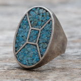 Vintage Sterling Crushed Turquoise Inlay Ring 8