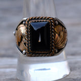 Vintage Sterling and Copper Onyx Ring 10.75