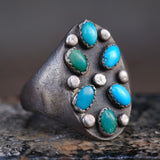 Vintage Sterling Turquoise Cluster Ring 10.25