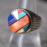 Vintage Sterling Multi Stone Inlay Ring 7.75