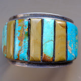 MASSIVE Vintage Sterling Jasper And Turquoise Inlay Cuff Bracelet