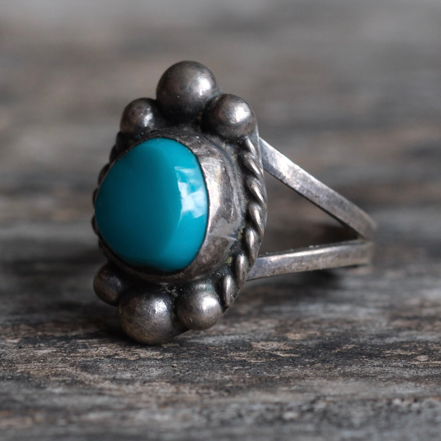 Vintage Sterling Turquoise Roper Ring 7.5