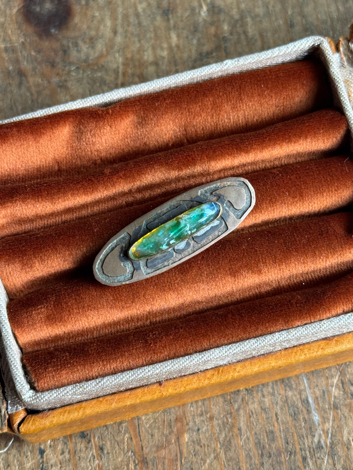 Vintage Green Resin Brass Etched Pin