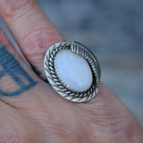 Vintage Sterling Mother Of Pearl Feather Ring 6.25