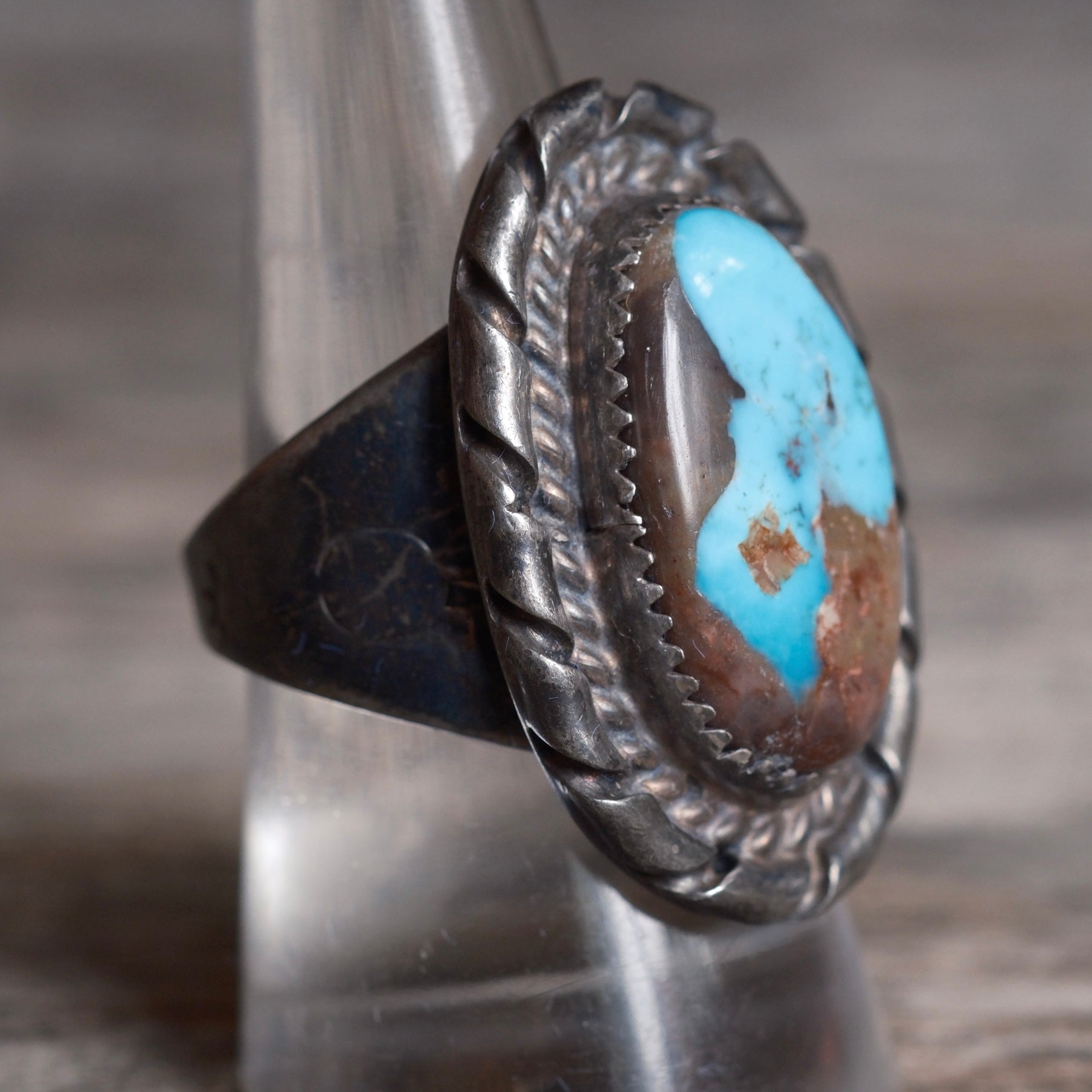 Vintage Sterling Turquoise Roper Ring 8.25
