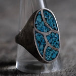 Vintage Sterling Crushed Turquoise Inlay Ring 10.5