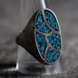 Vintage Sterling Crushed Turquoise Inlay Ring 10.5