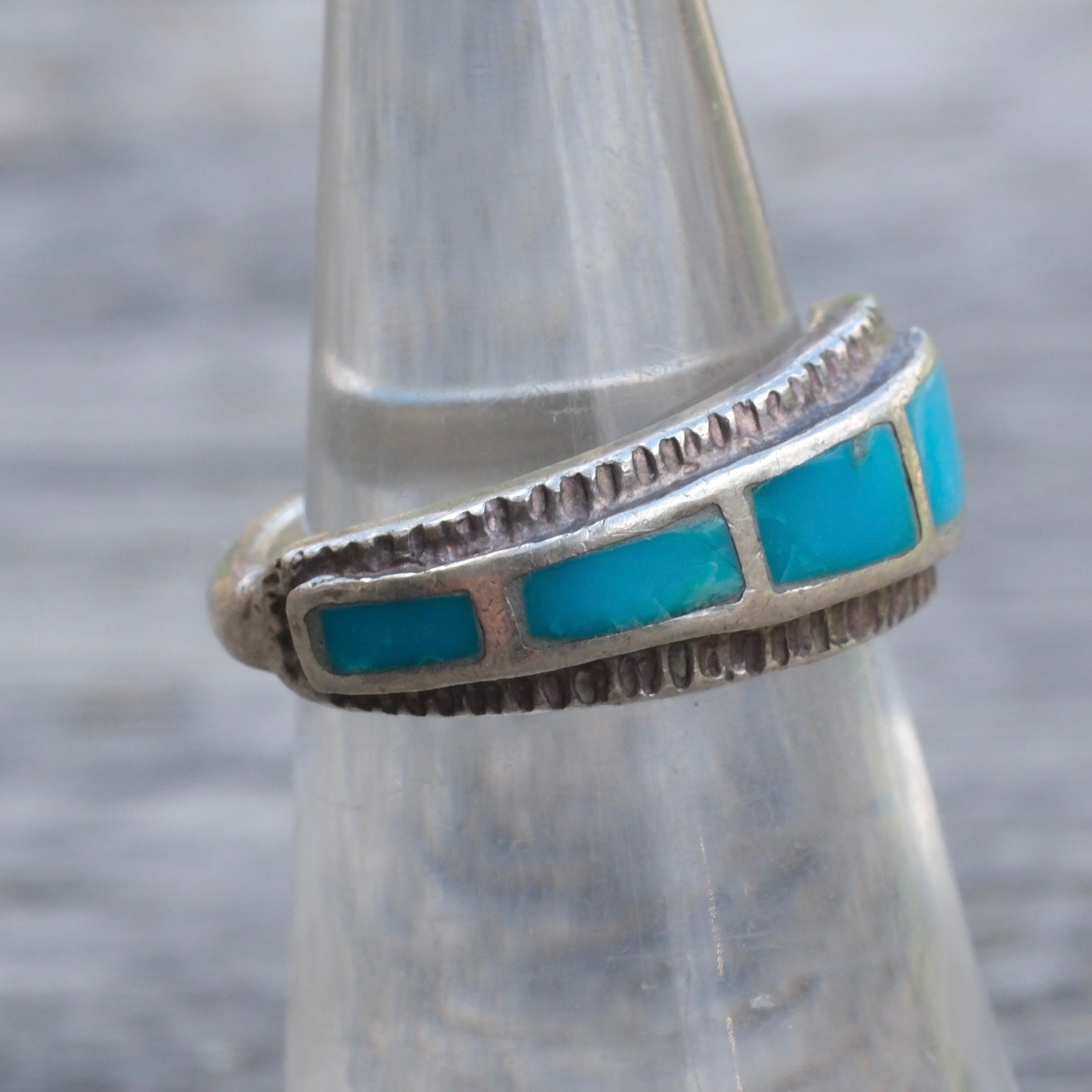 Vintage Sterling Turquoise Inlay Ring 5.25