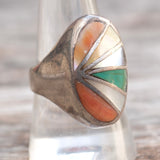 Vintage Sterling Multistone Inlay Ring 9.5