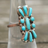 Vintage Sterling Turquoise Cluster Ring 6.75