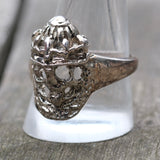 Vintage White Bronze Biker Ring 11.5
