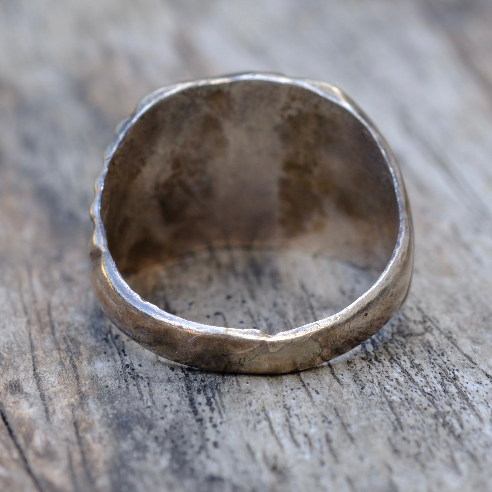 Vintage Sterling Turquoise Stamped Band Ring 10.5