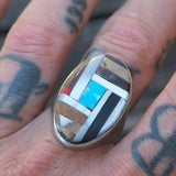 Vintage Sterling Multistone Inlay Ring 9.75