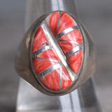 Vintage Sterling Spiny Oyster Inlay Ring 10.5