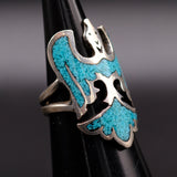 Vintage Sterling Turquoise Inlay Thunderbird Ring 5.75