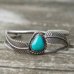 Vintage Sterling Turquoise Feather Cuff
