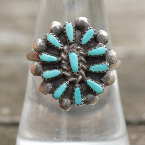 Vintage Sterling Turquoise Cluster Ring 8.25