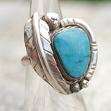 Vintage Sterling Turquoise Feather Ring 6